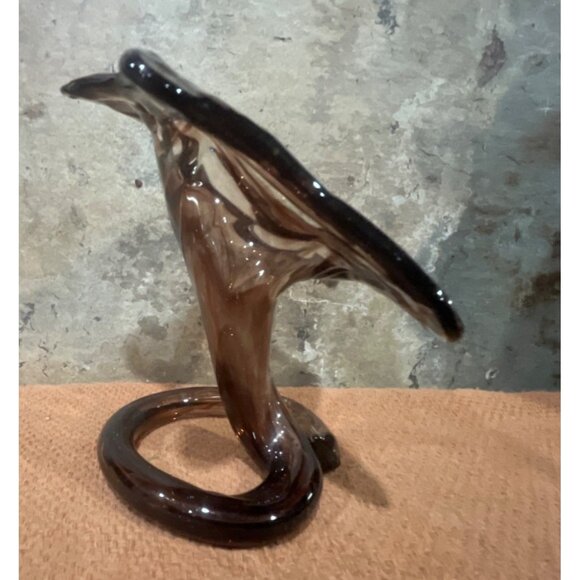 Handblown Swirled Glass Starfish Vase Smoky Amber Brown Spiral Base MCM - Picture 2 of 8